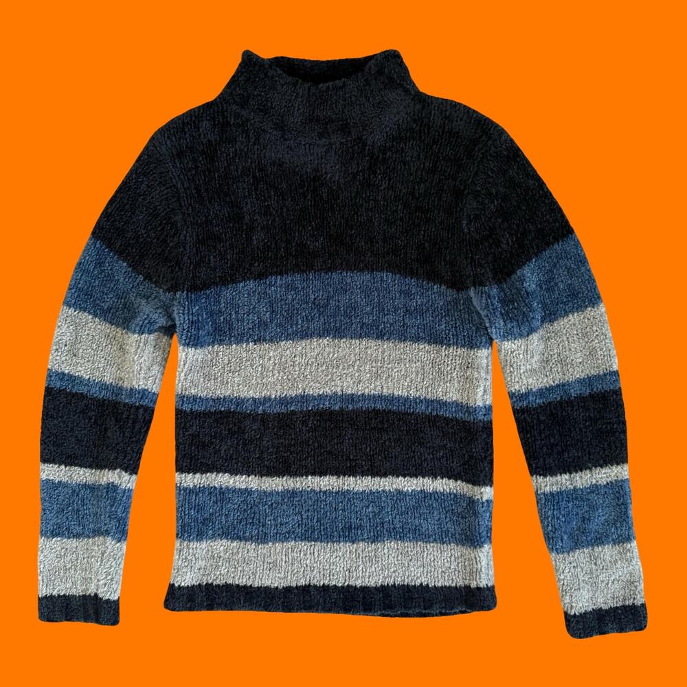 90's vintage chenille striped grunge minimalist mock neck sweater SMALL